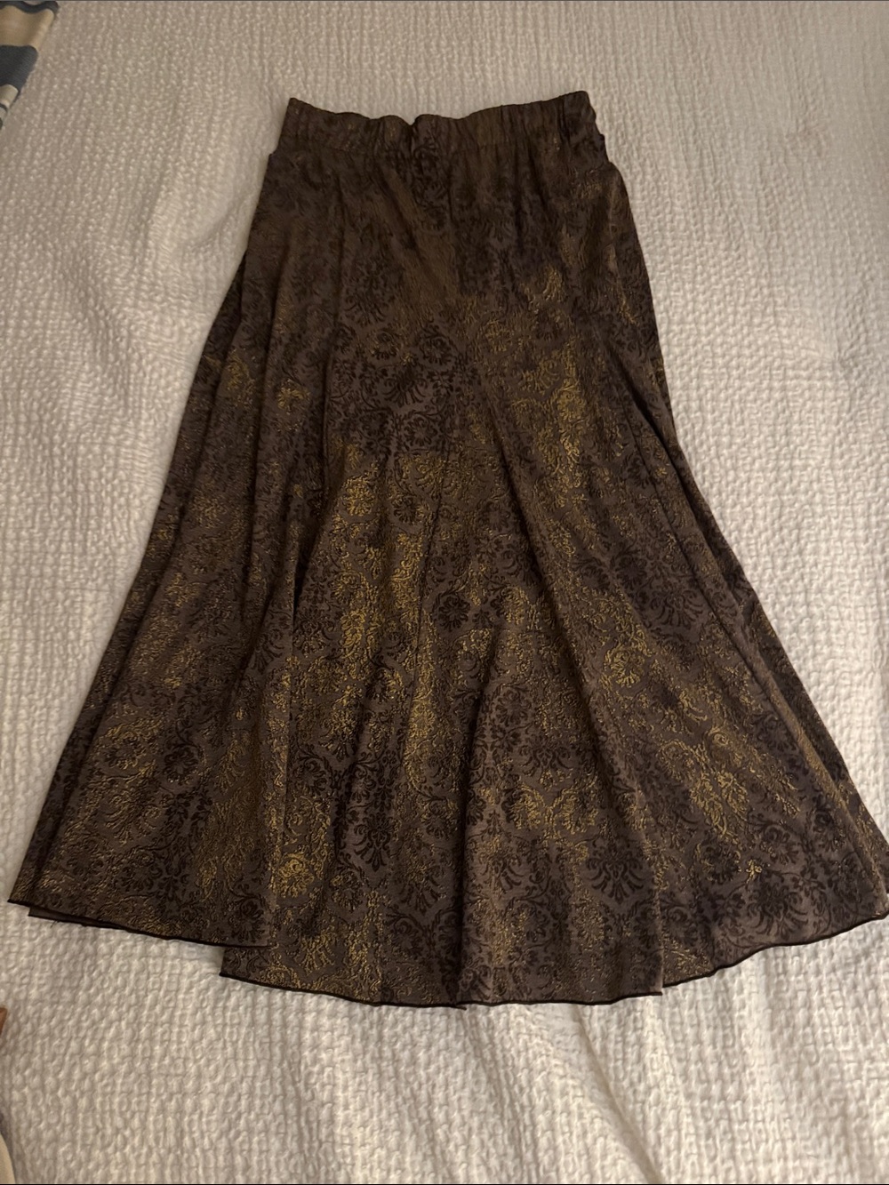 Chico's Brown with Gold Damask A-Line Skirt